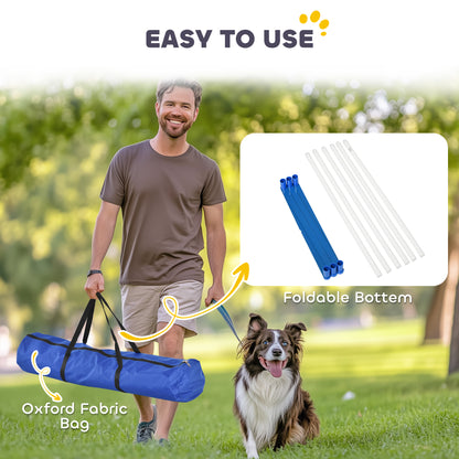Adjustable Dog Agility Training Obstacle Set with Weaves Poles and Storage Bag for Pet Dogs Outdoor Games Exercise Blue 