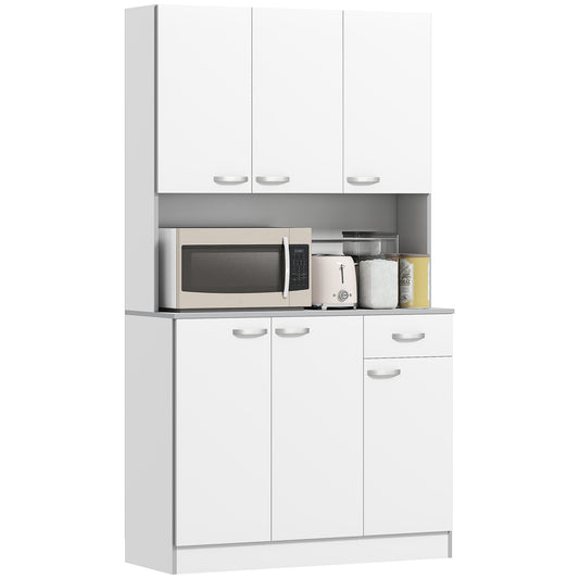 71" Modern Buffet with Hutch, Standing Kitchen Hutch with Storage Cabinets, Drawer, Open Space with Microwave Stand, Whi