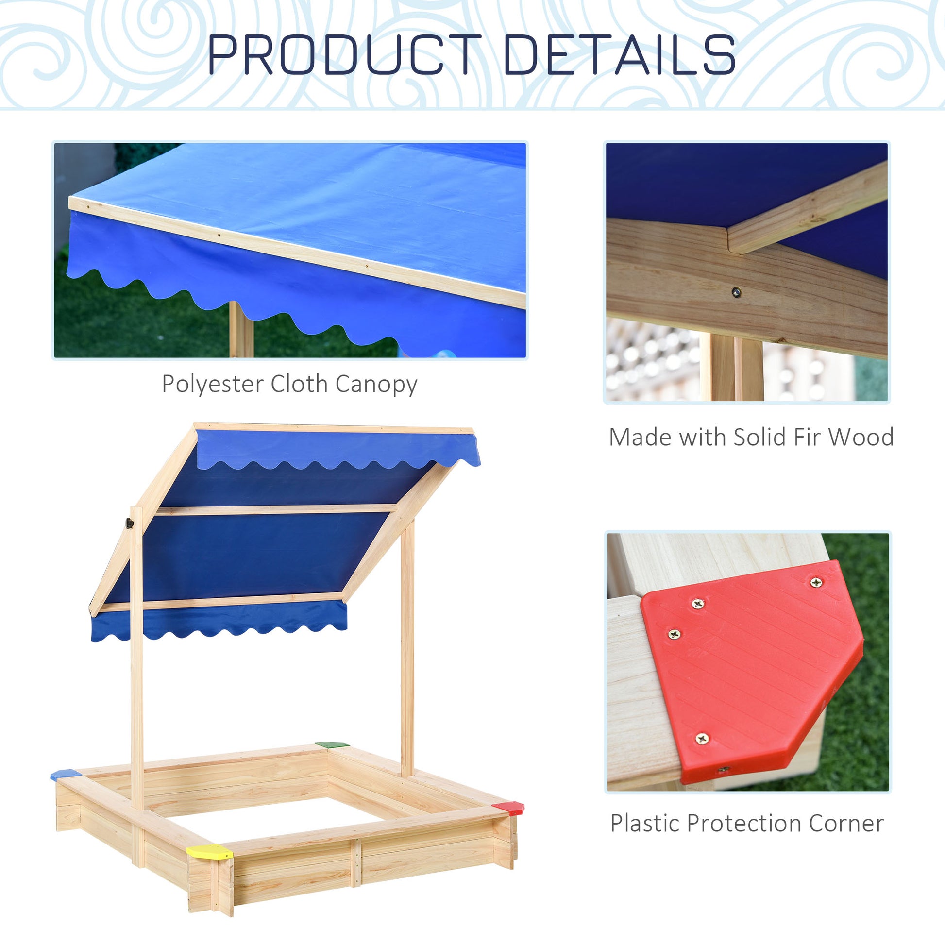 Kids Wooden Sandbox with Cover, Play Sand Station for Children Outdoor Sand box, with Seats, for Backyard, Beach, 47" x 