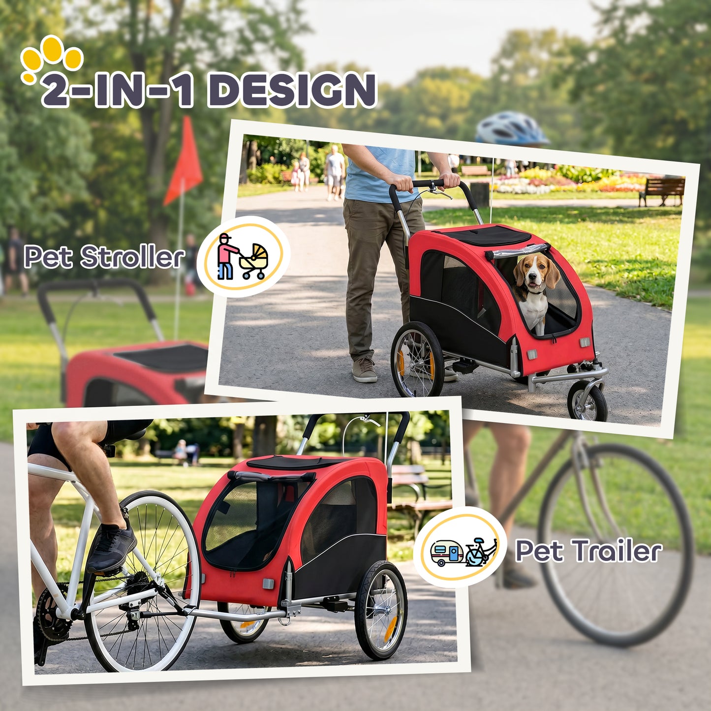 VarietyKart 2 in 1 Dog Bike Trailer, Foldable Pet Stroller, Dog Bicycle Trailer with Suspension, Universal Bicycle Coupl
