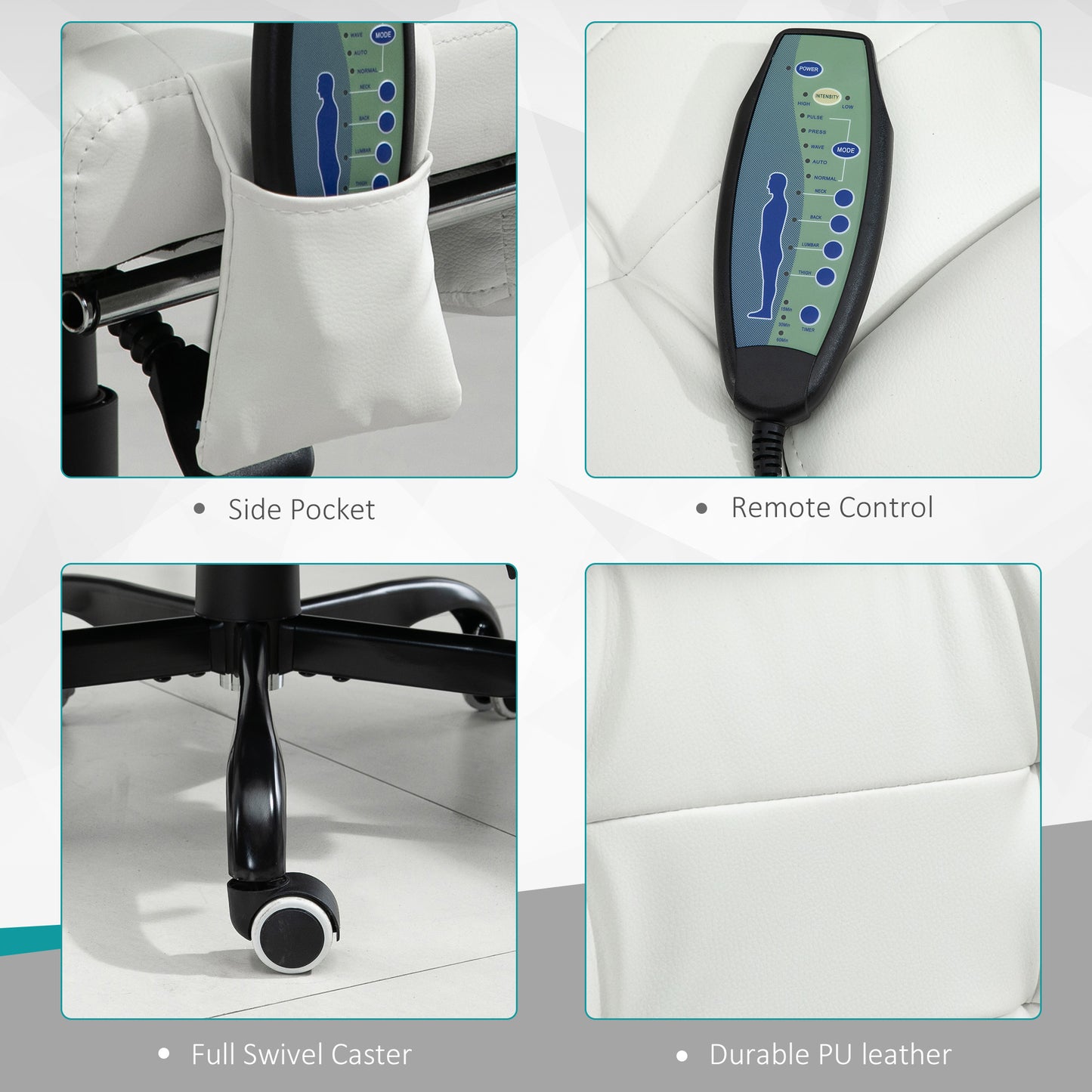 7-Point Vibrating Massage Chair, Reclining Office Chair with Footrest, Reclining Back, Adjustable Height, White