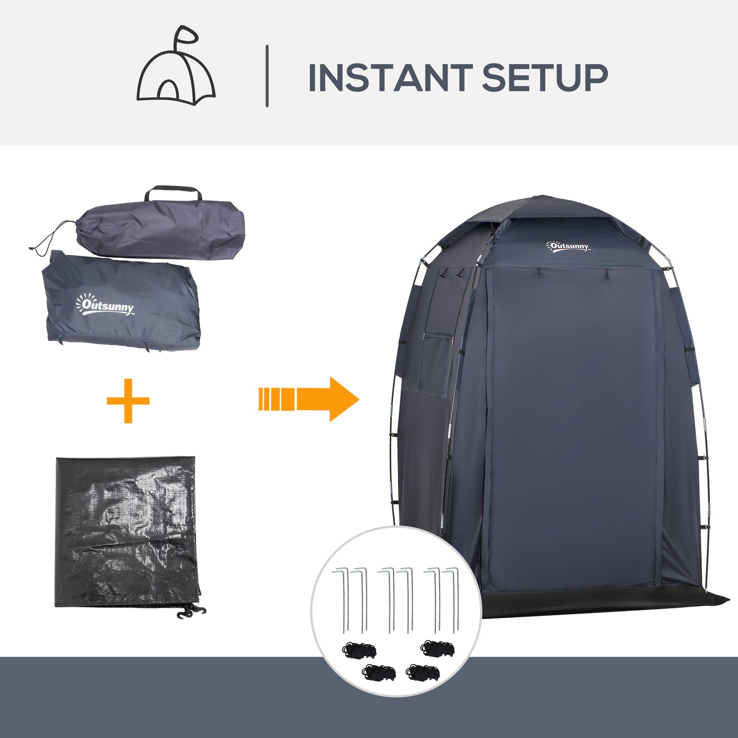 60" x 60" x 82" Shower Tent Extra Wide Changing Room Privacy Portable Camping Shelters with Windows & Floor Mat, Dark Bl