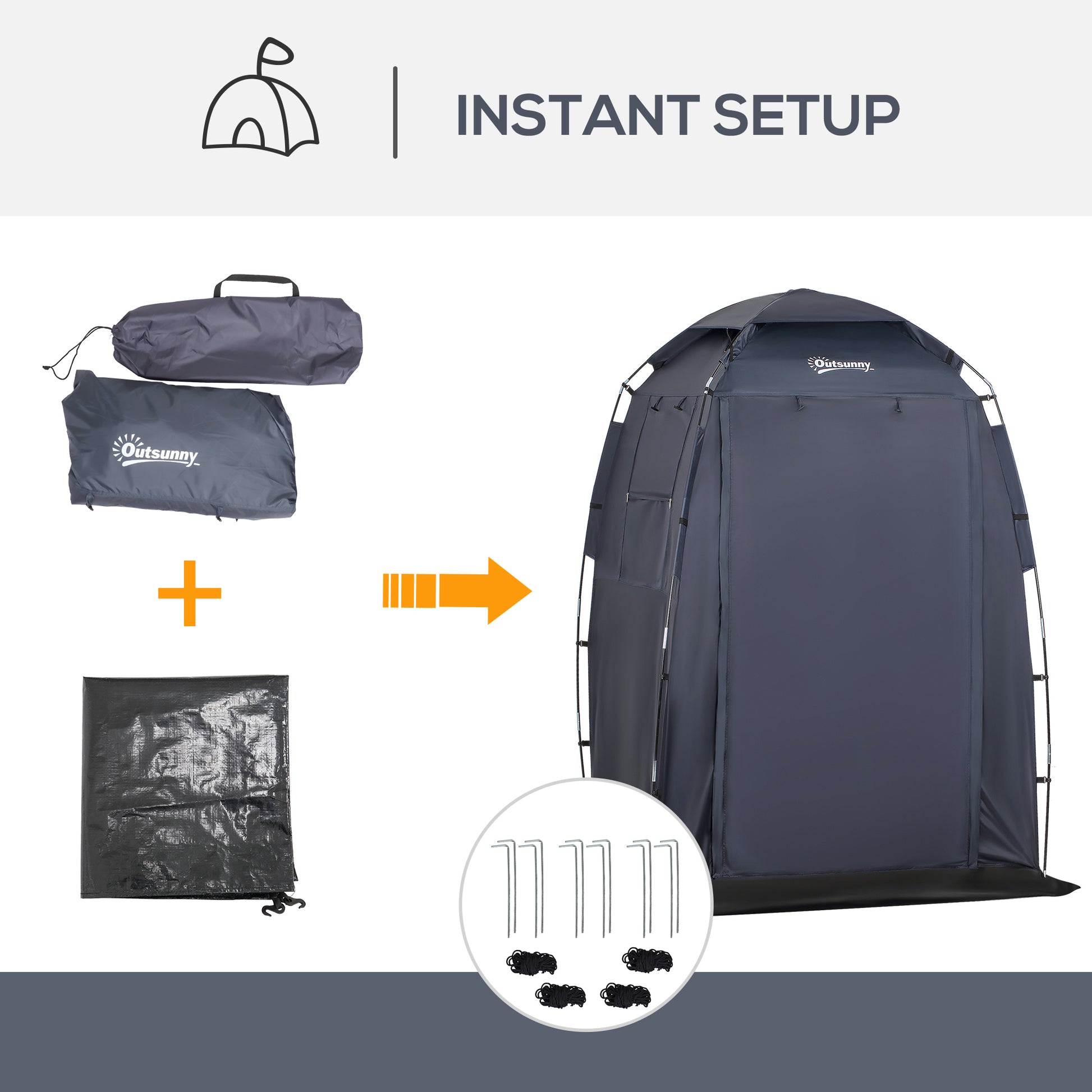 60" x 60" x 82" Shower Tent Extra Wide Changing Room Privacy Portable Camping Shelters with Windows & Floor Mat, Dark Bl