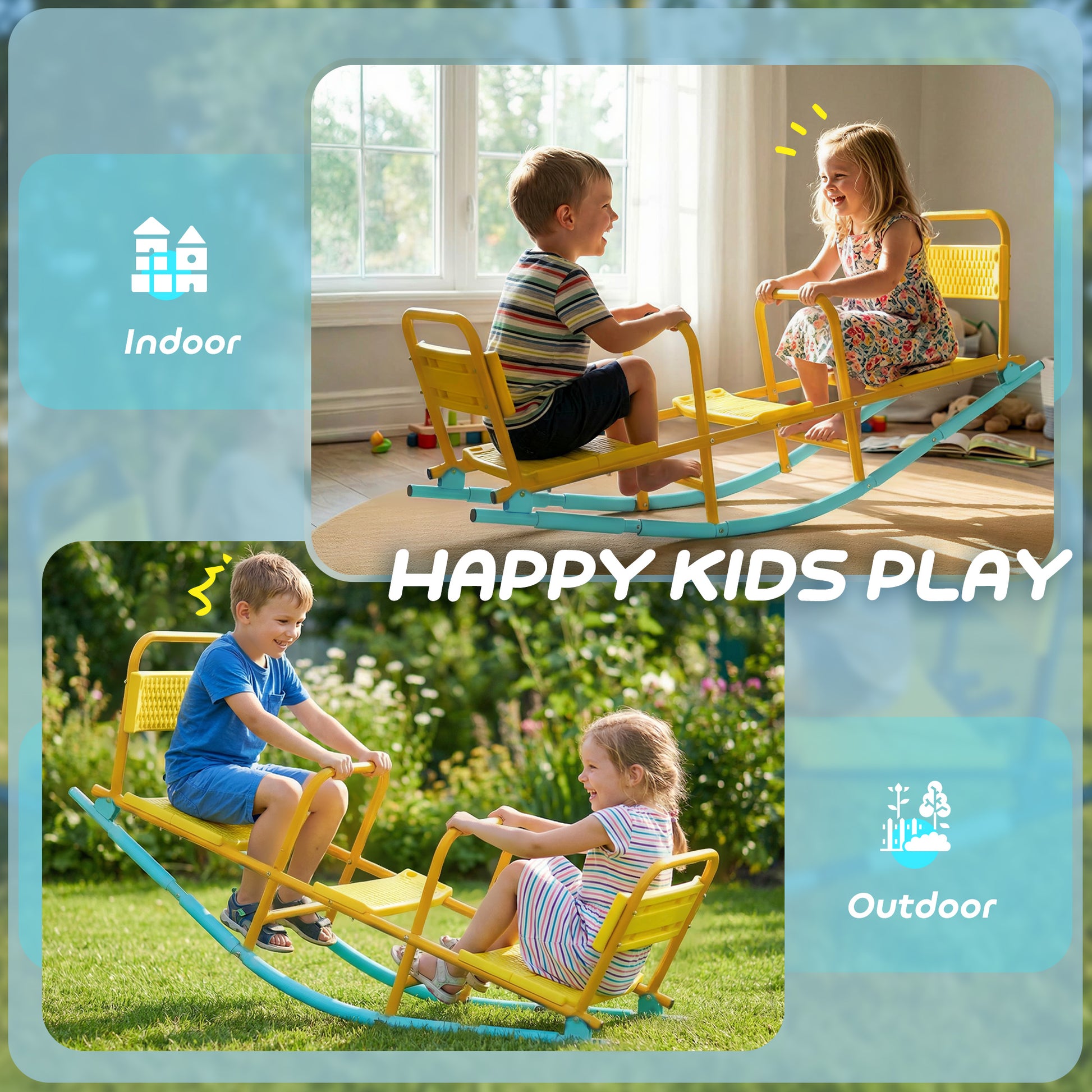 Qaba Teeter Totter Seesaw for Kids, 2 in 1 Metal Rocking Seesaw for Toddlers Age 3-8, Playground Equipment for Backyard
