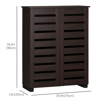 Narrow Shoe Cabinet with 2 Slatted Doors, Modern Shoe Storage Cabinet with Adjustable Shelves for Entryway, Hallway, Liv