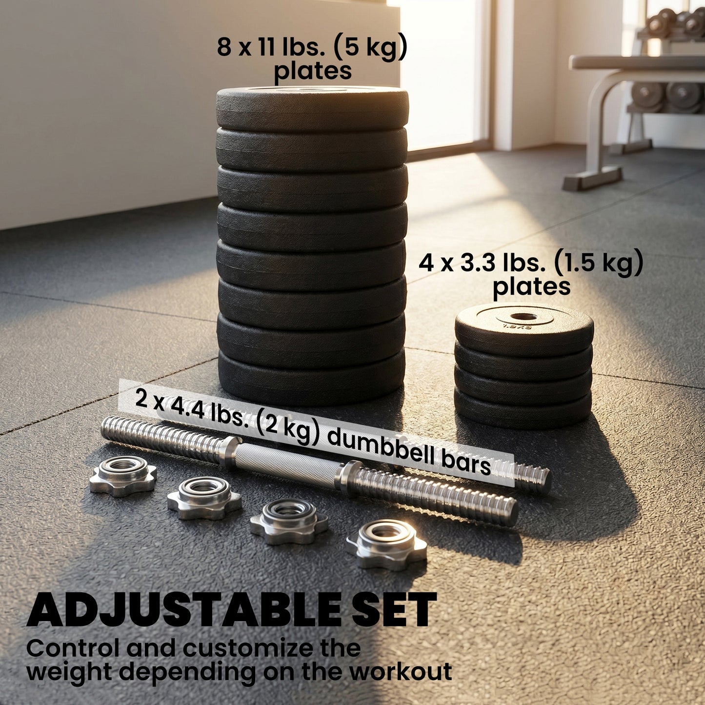 Soozier Adjustable 2 x 55lbs Weight Dumbbell Set for Weight Fitness Training Exercise Fitness Home Gym Equipment, Black 