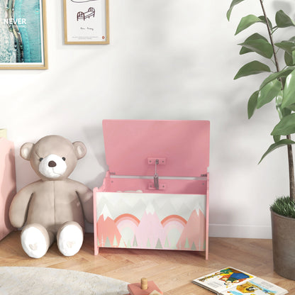 Qaba Toy Box, Kids Storage Chest with Lid, Safety Hinges and Groove Handles, Toy Storage Organizer with Rainbow Pattern 