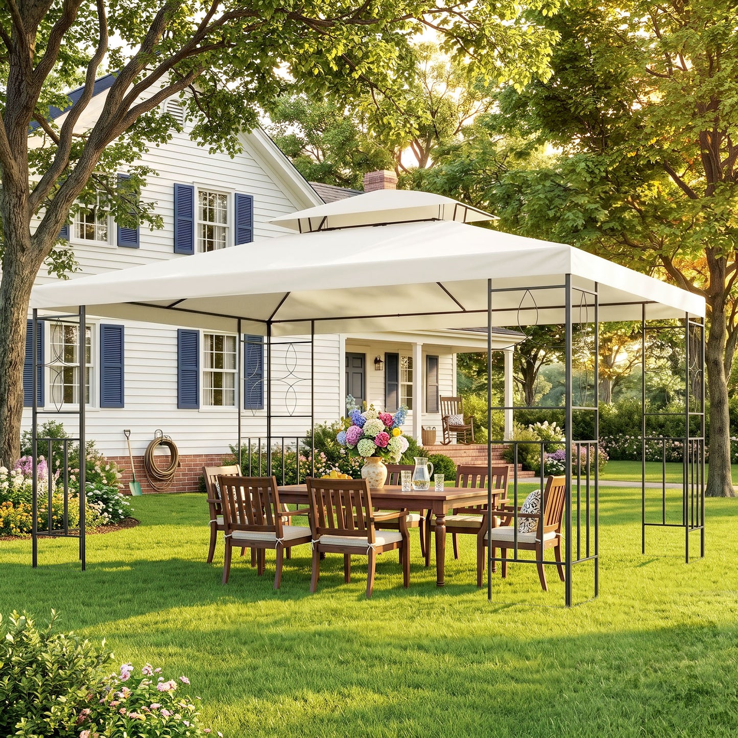 10 x 13 ft Steel Gazebo with Vented Canopy - Cream White - Image 7