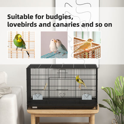 Birdcage for Canaries, Lovebirds Finches, Budgie Cage with Removable Tray, Bottom Mesh Panel, Wooden Perches, Food Conta