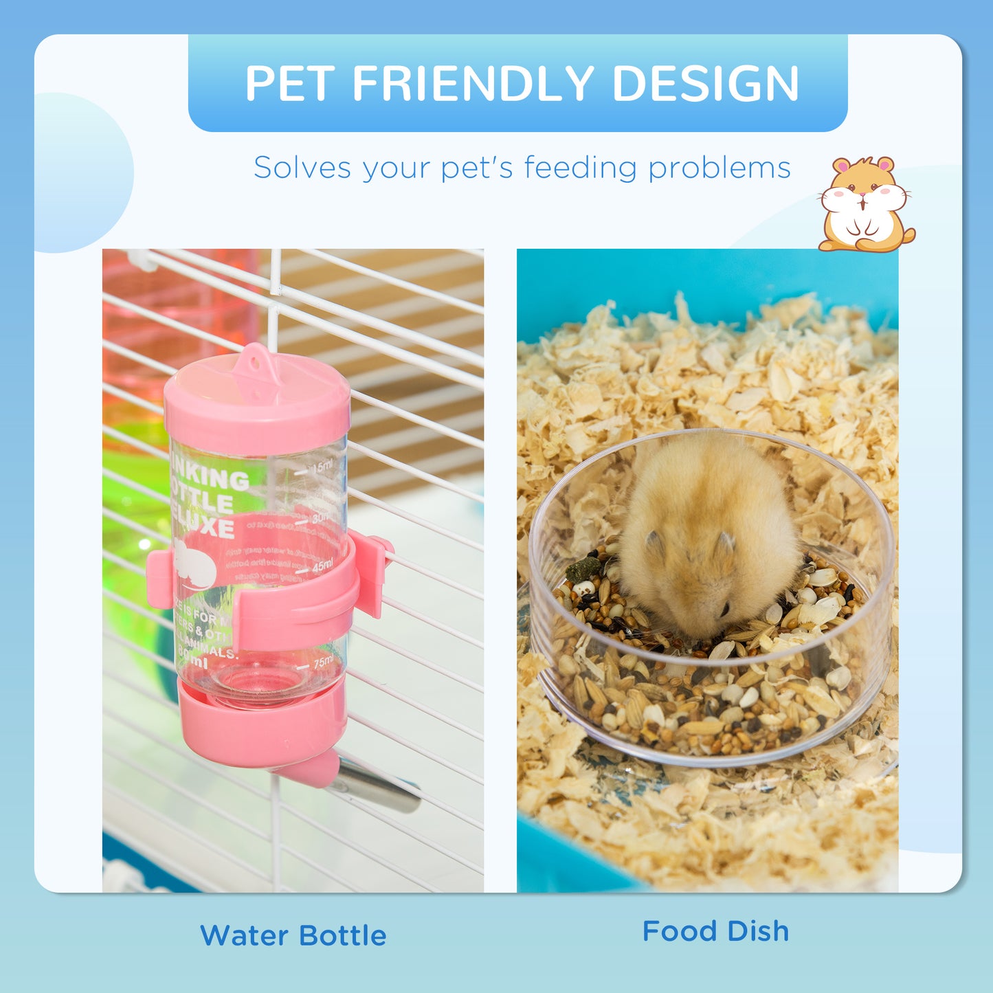23" Large Hamster Cage, Small Animal House, 5-Level Gerbil Haven, Tunnel Tube System, with Water Bottle, Exercise Wheel,