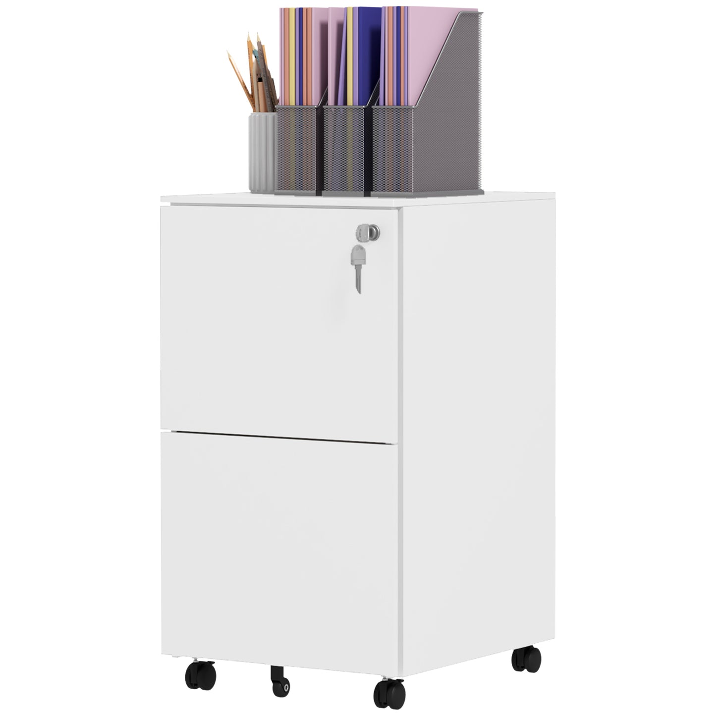 Vertical Steel Filing Cabinet on Wheels, 2-Drawer Lockable File Cabinet with Adjustable Hanging Bar for A4, Legal and Le