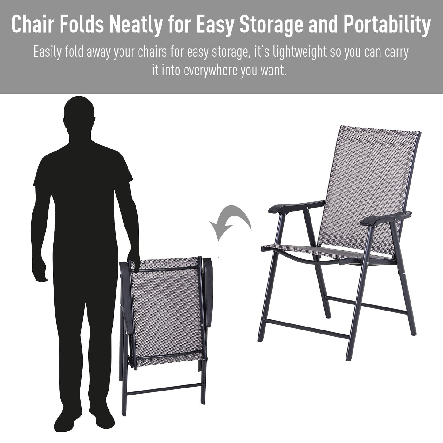 2-Piece Folding Dining Chair Set for Relaxing on Patio, Balcony, or Garden, Comfortable Outdoor Furniture with Armrests,