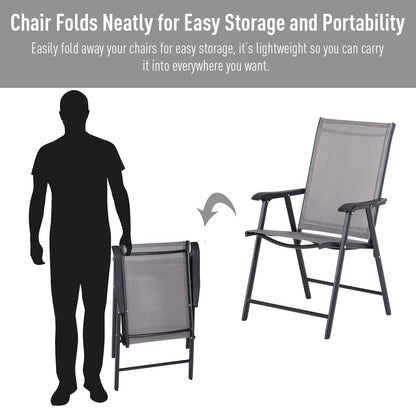 2-Piece Folding Dining Chair Set for Relaxing on Patio, Balcony, or Garden, Comfortable Outdoor Furniture with Armrests,