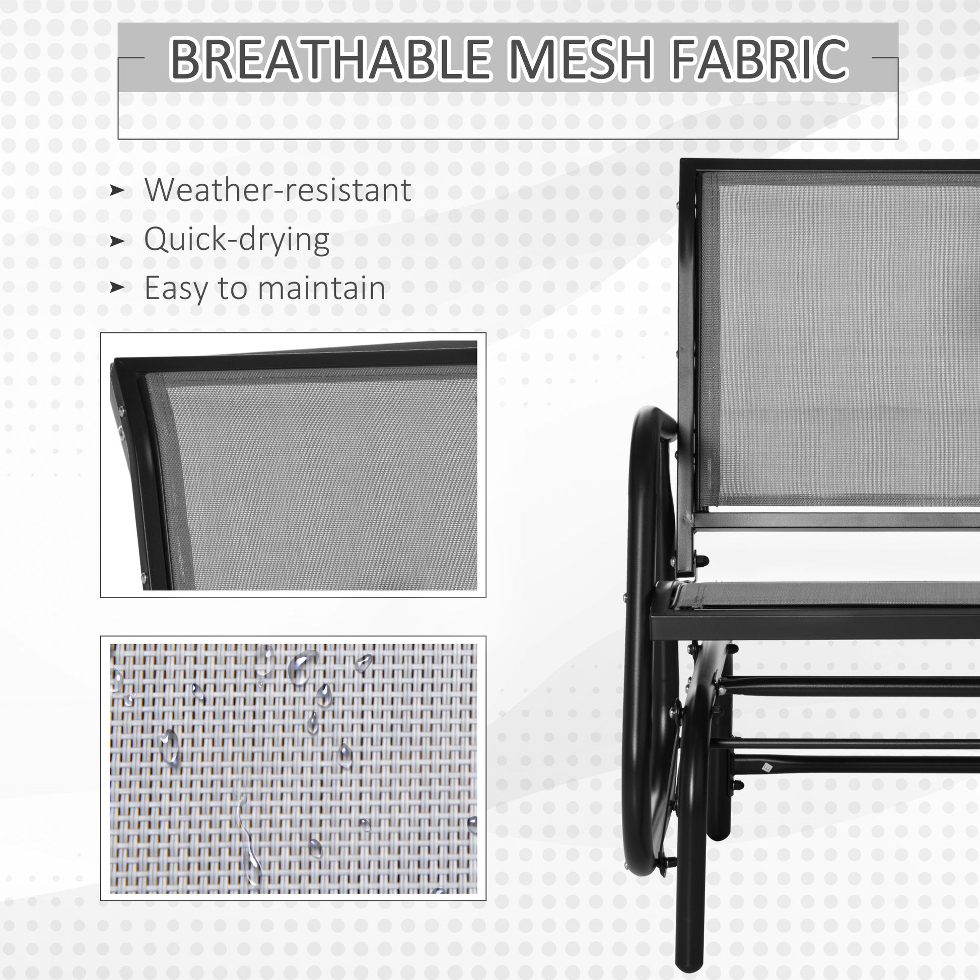 Patio Glider with Breathable Mesh Fabric Seat & Backrest, Metal Frame Outdoor Glider Swing Chair with Armrests, Grey