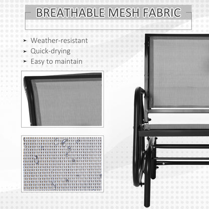 Patio Glider with Breathable Mesh Fabric Seat & Backrest, Metal Frame Outdoor Glider Swing Chair with Armrests, Grey