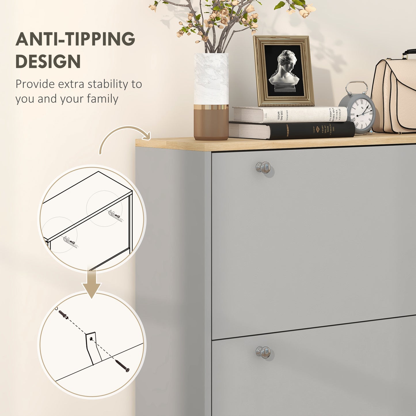 Entryway Shoe Storage Small Modern Flip-Flop Shoe Cabinet with 3 Flip Drawers Adjustable Shelves for 24 Pairs of Shoes, 