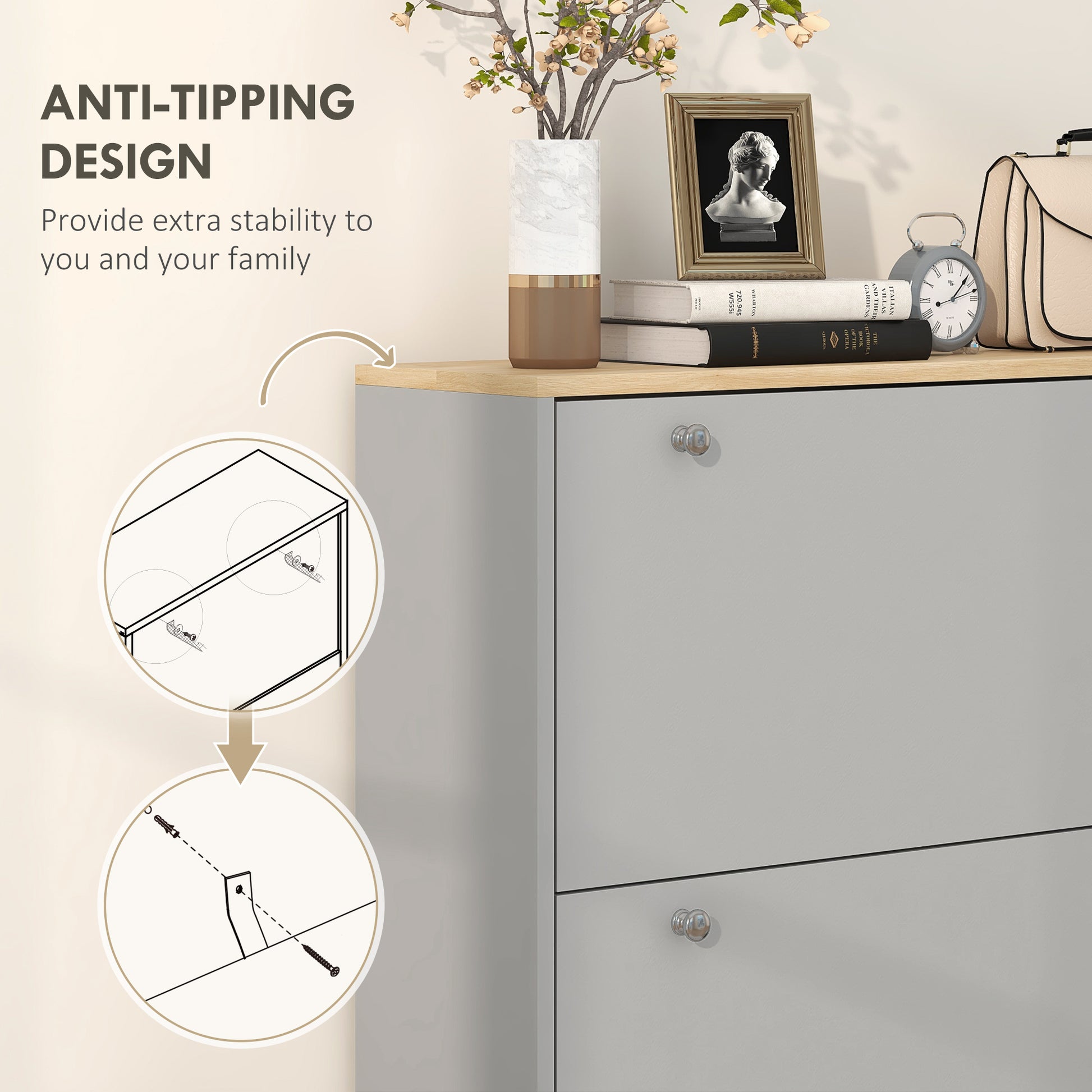 Entryway Shoe Storage Small Modern Flip-Flop Shoe Cabinet with 3 Flip Drawers Adjustable Shelves for 24 Pairs of Shoes, 