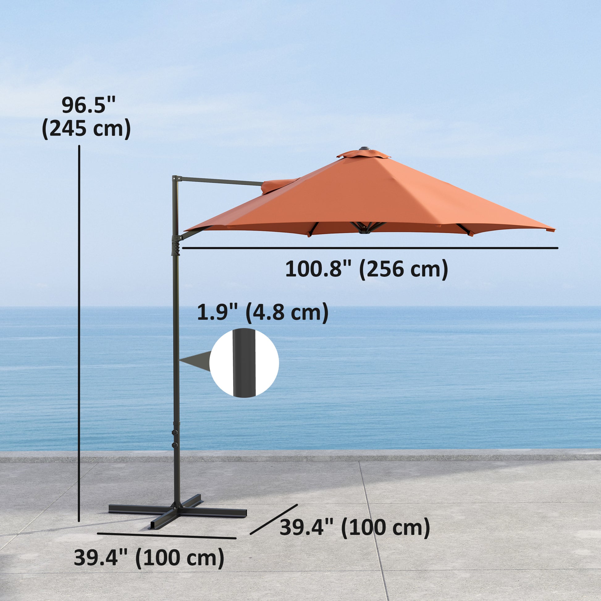 8.5FT Offset Patio Umbrella with 360° Rotation, Outdoor Cantilever Roma Parasol Hanging Sun Shade Canopy Shelter with Cr