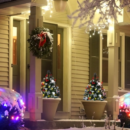 2 Foot/23 inch 2 Pack Prelit Artificial Christmas Tree Cordless with 70 Branches, Warm White LED lights, Red Berries, Pi