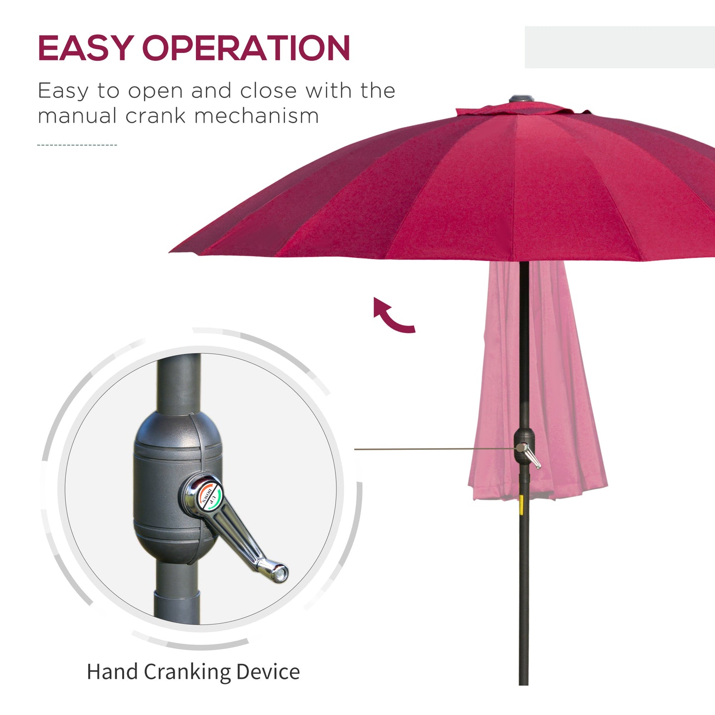 8ft Shanghai Garden Parasol Umbrella with Crank & Tilt, Adjustable Outdoor Sun Shade, Wine Red