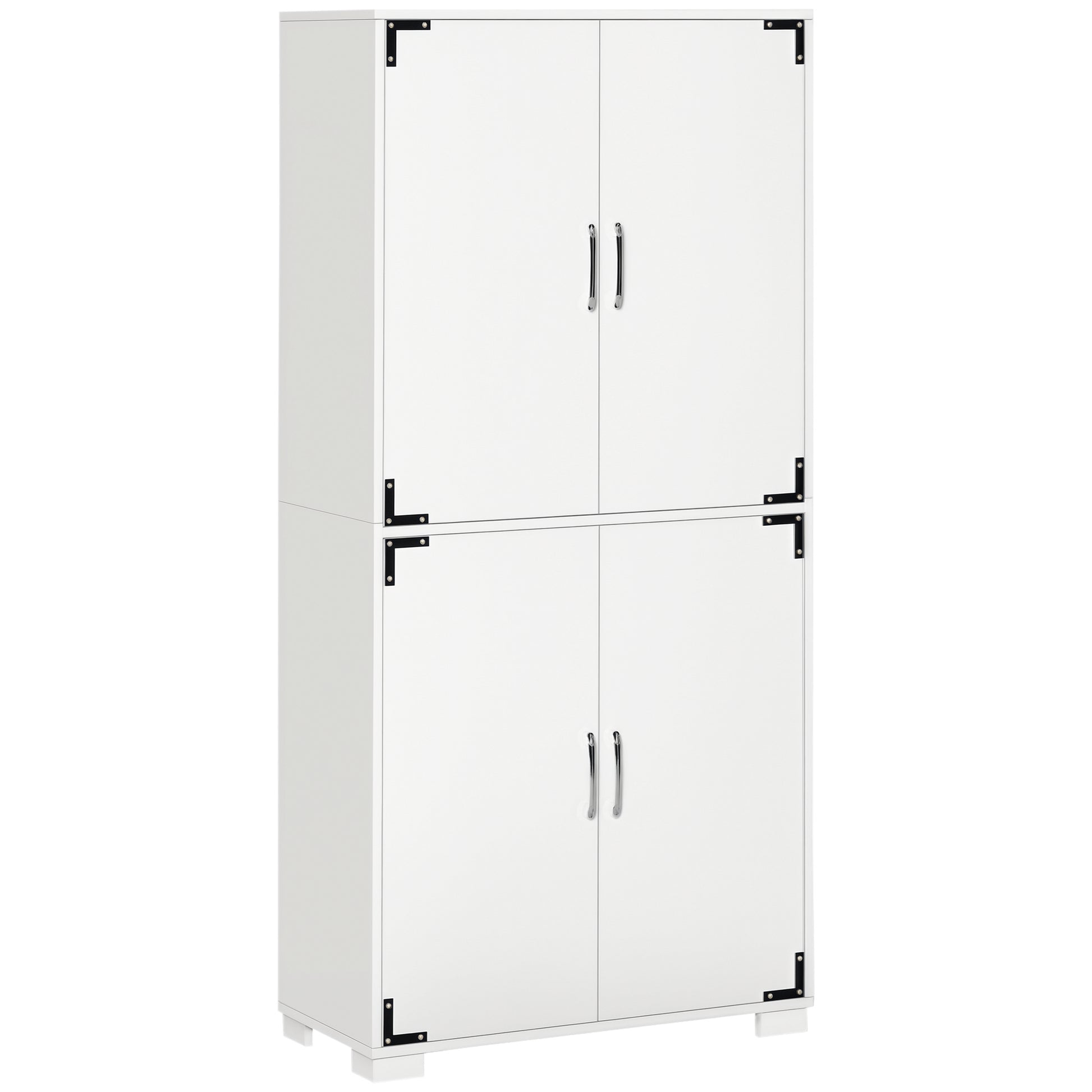 Farmhouse Kitchen Pantry Storage Cabinet with 4 Doors, Kitchen Cabinet with Shelves, White