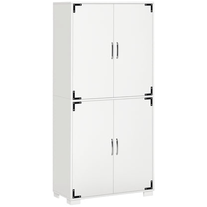 Farmhouse Kitchen Pantry Storage Cabinet with 4 Doors, Kitchen Cabinet with Shelves, White