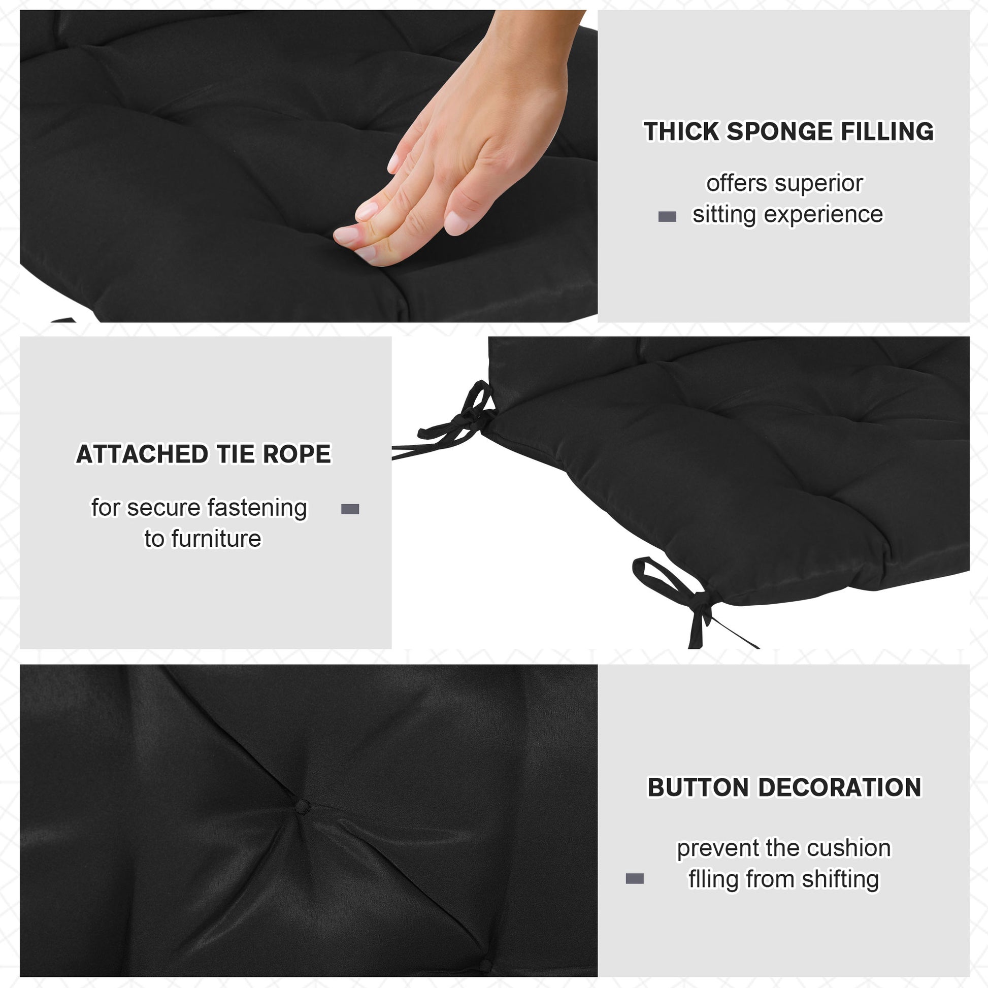 Patio Chair Cushions Set of 2, 39" x 20" x 3" Outdoor Tufted Cushion Set with Ties for Indoor Outdoor Garden Furniture, 