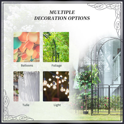 7.2FT Metal Garden Arch with Gate, 2 Side Planter Baskets, Garden Arbor Archway Trellis for Roses and Climbing Plants, B