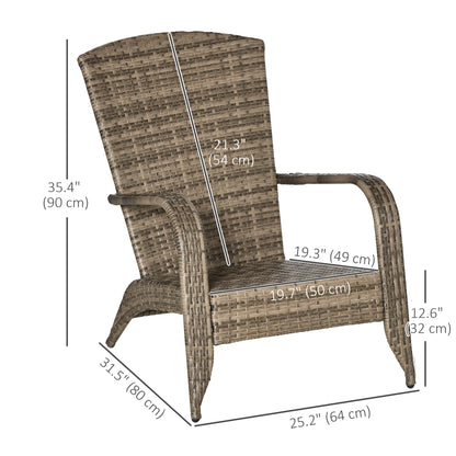 Patio Wicker Adirondack Chair, Outdoor PE Rattan Fire Pit Chair, Muskoka Chair w/ Soft Cushions, Tall Curved Backrest an