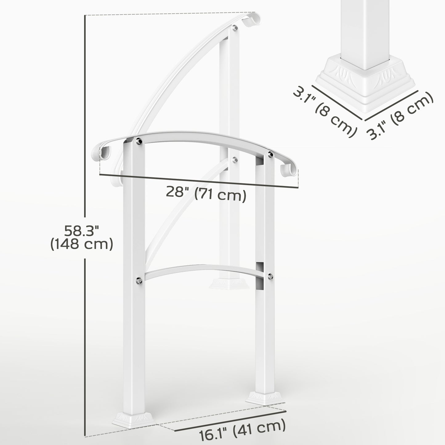 1-3 Step Handrails for Outdoor Steps, Porch Deck Railing, Metal Outdoor Stair Railing with Installation Kit, White