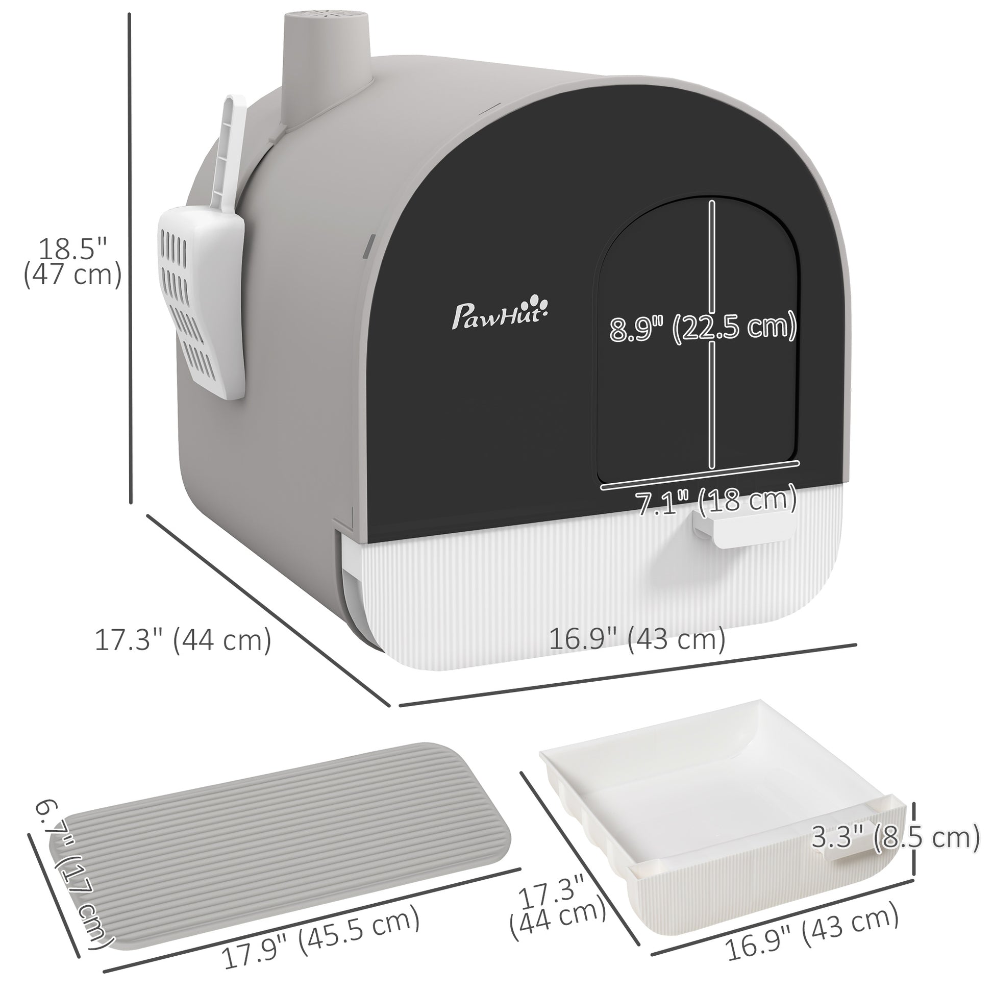 Cat Litter Box with Lid, Removable Tray, Scoop, Filter, Light Grey