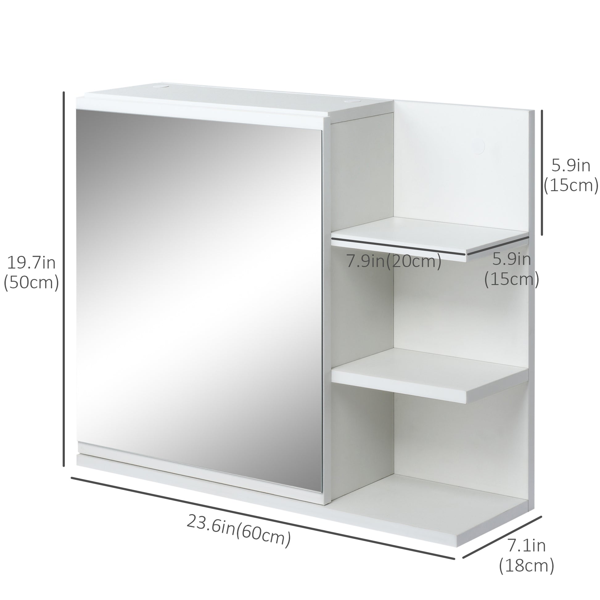 Bathroom Storage Cabinet with Mirror, Wall Mounted Medicine Cabinet with 3 Open Shelves and 2-tier Cupboard