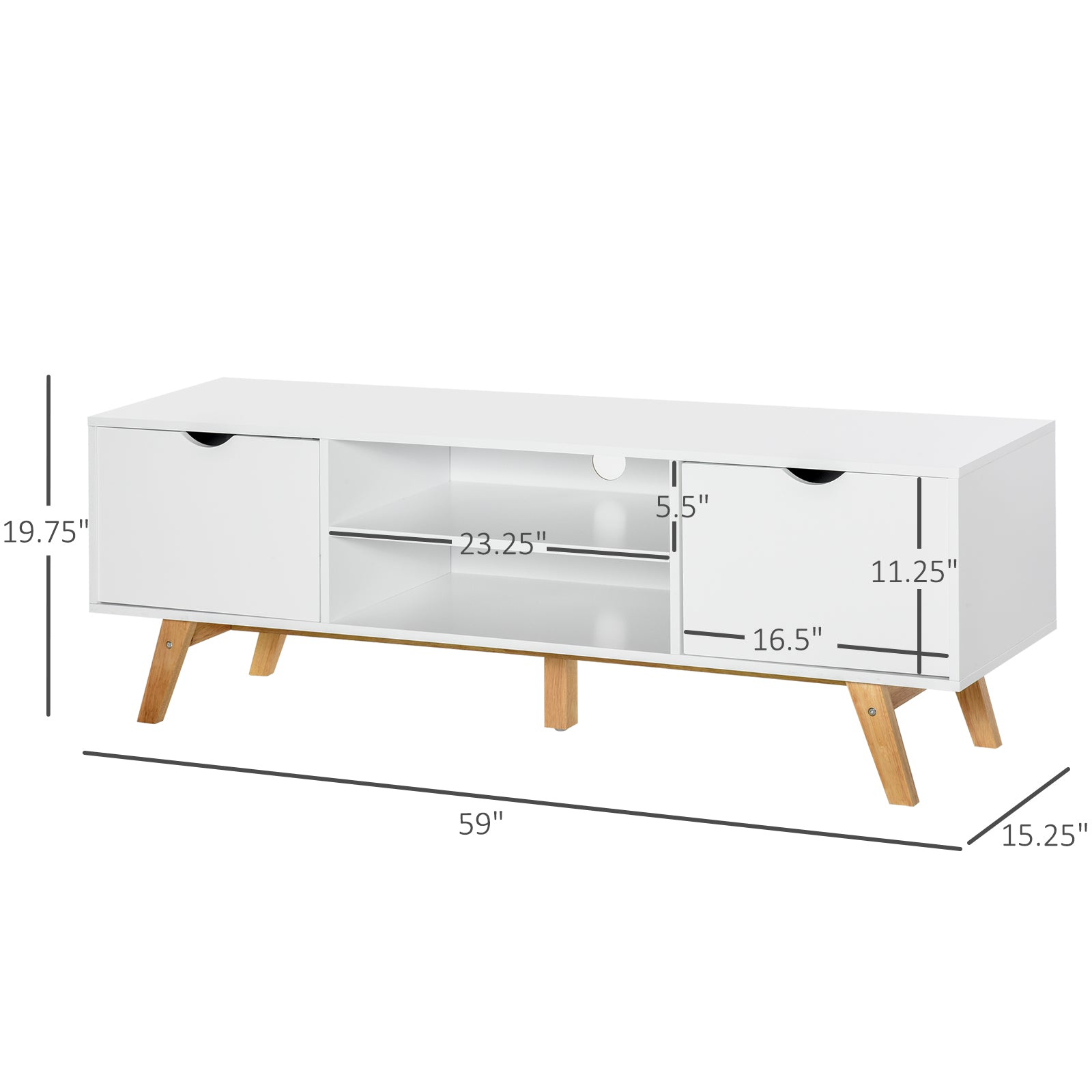 Modern Wooden TV Stand with 2 Storage Cabinet Stand for TV's up to 65" for Living Room Office, Storage Entertainment Cen