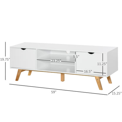 Modern Wooden TV Stand with 2 Storage Cabinet Stand for TV's up to 65" for Living Room Office, Storage Entertainment Cen