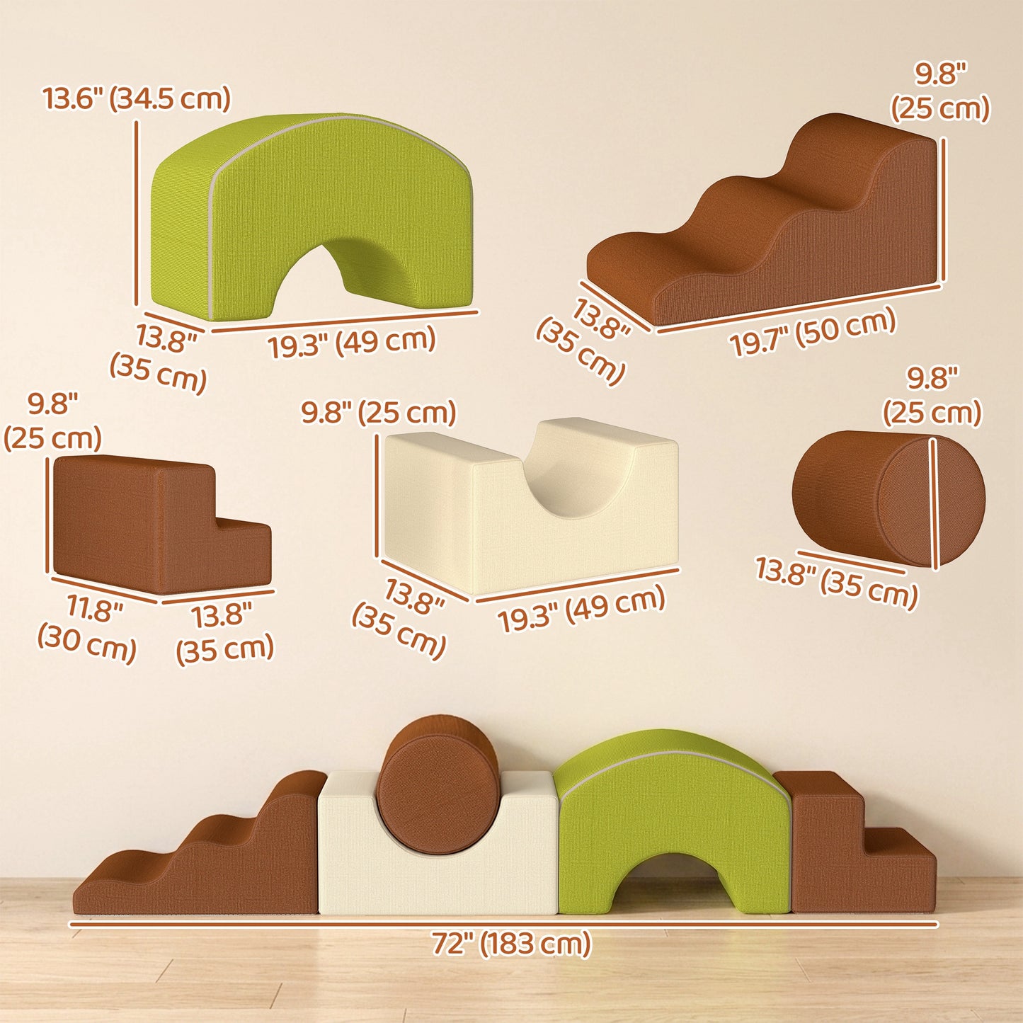 Qaba 5-Piece Foam Climbing Blocks with Non-Slip Bottom, Removable Washable Cover for Crawling or Building, Playroom, Nur