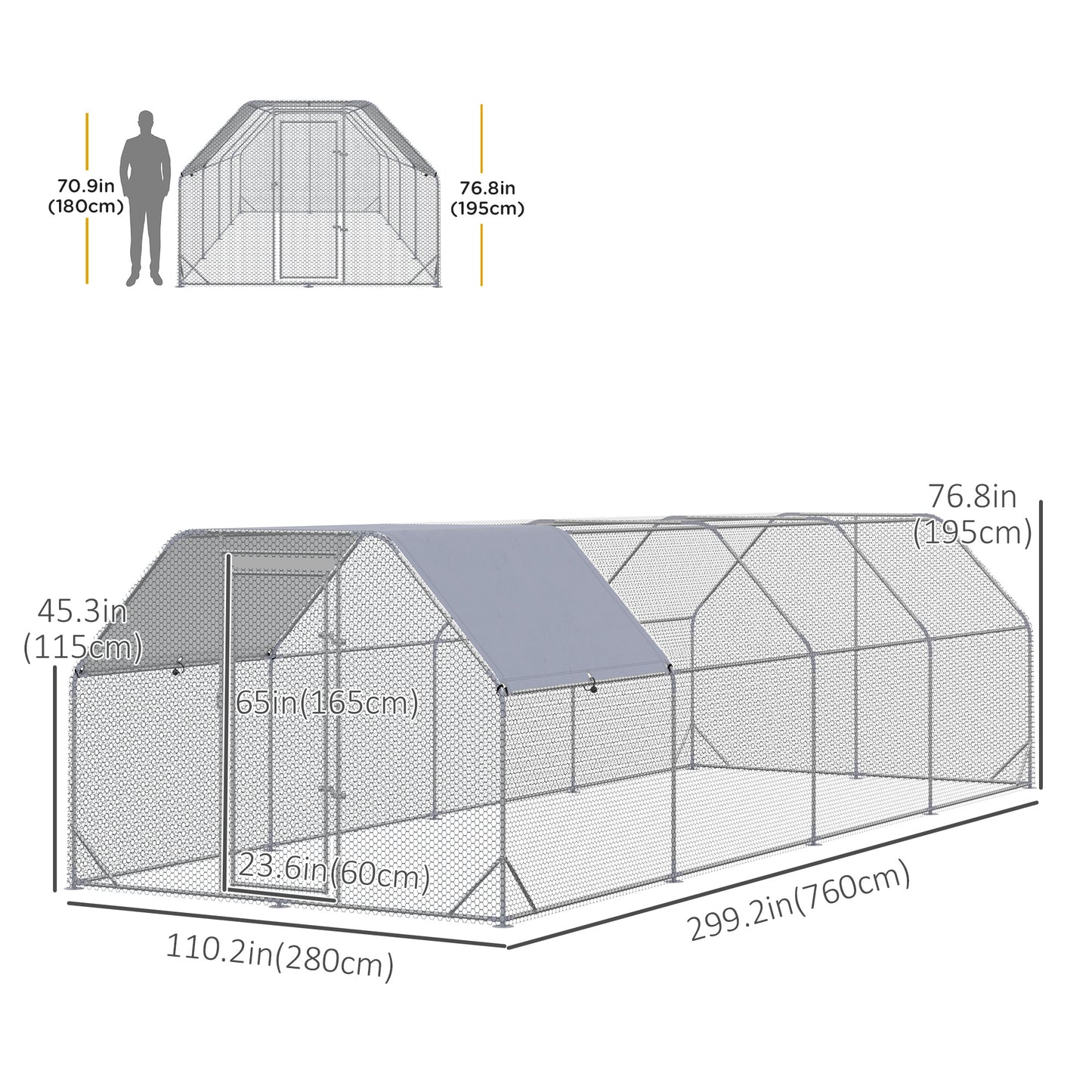 Chicken Run Outdoor, Galvanized Large Metal Chicken Coop Cage, Walk-in Enclosure Poultry Hen Run House Playpen Rabbit Hu