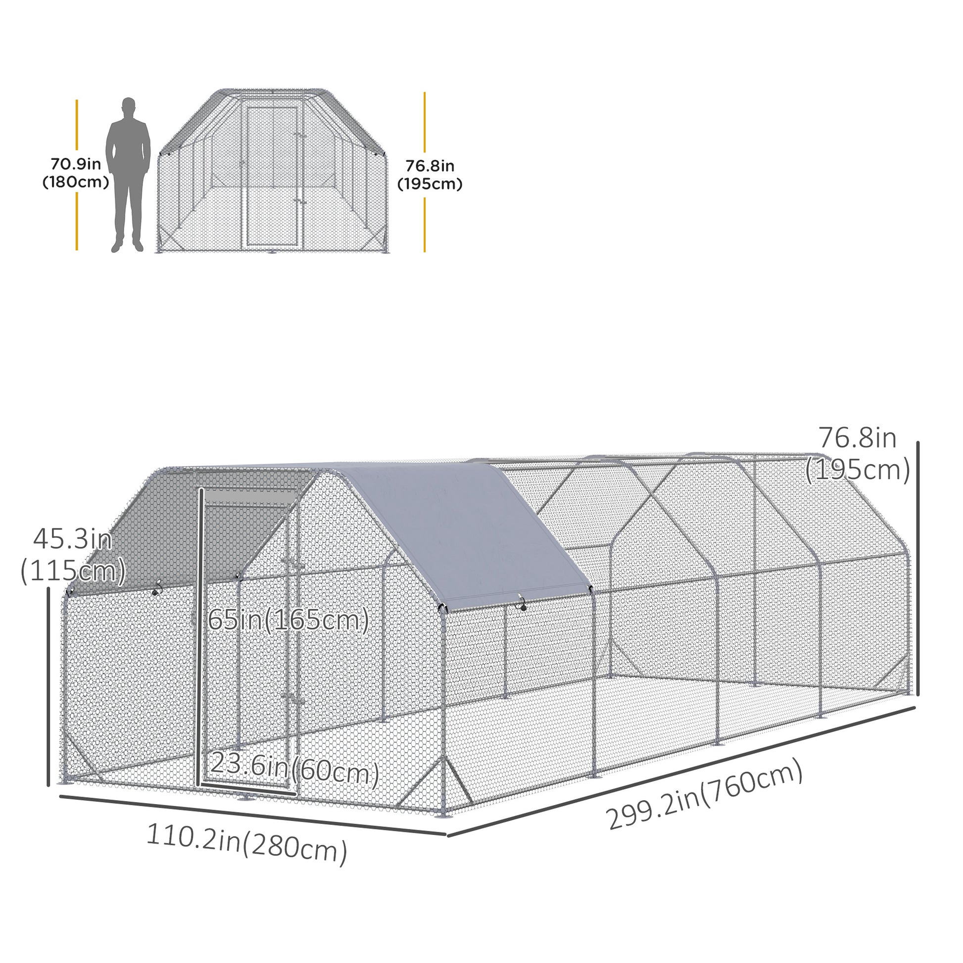 Chicken Run Outdoor, Galvanized Large Metal Chicken Coop Cage, Walk-in Enclosure Poultry Hen Run House Playpen Rabbit Hu