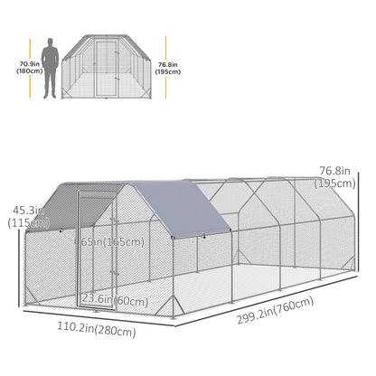 Chicken Run Outdoor, Galvanized Large Metal Chicken Coop Cage, Walk-in Enclosure Poultry Hen Run House Playpen Rabbit Hu