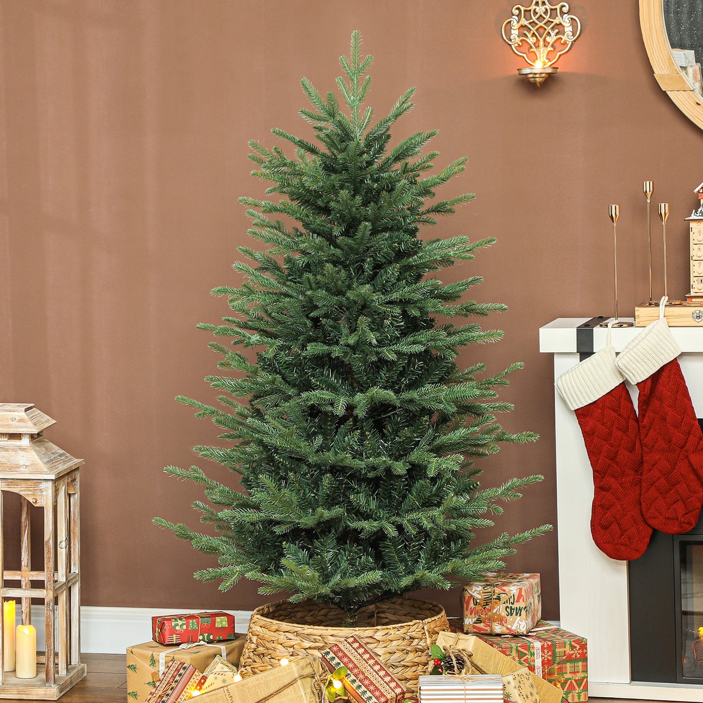 5 ft Artificial Christmas Tree with Dense Realistic Branches, Full Ponderosa Fir, Hinged Xmas Tree, Easy Assembly