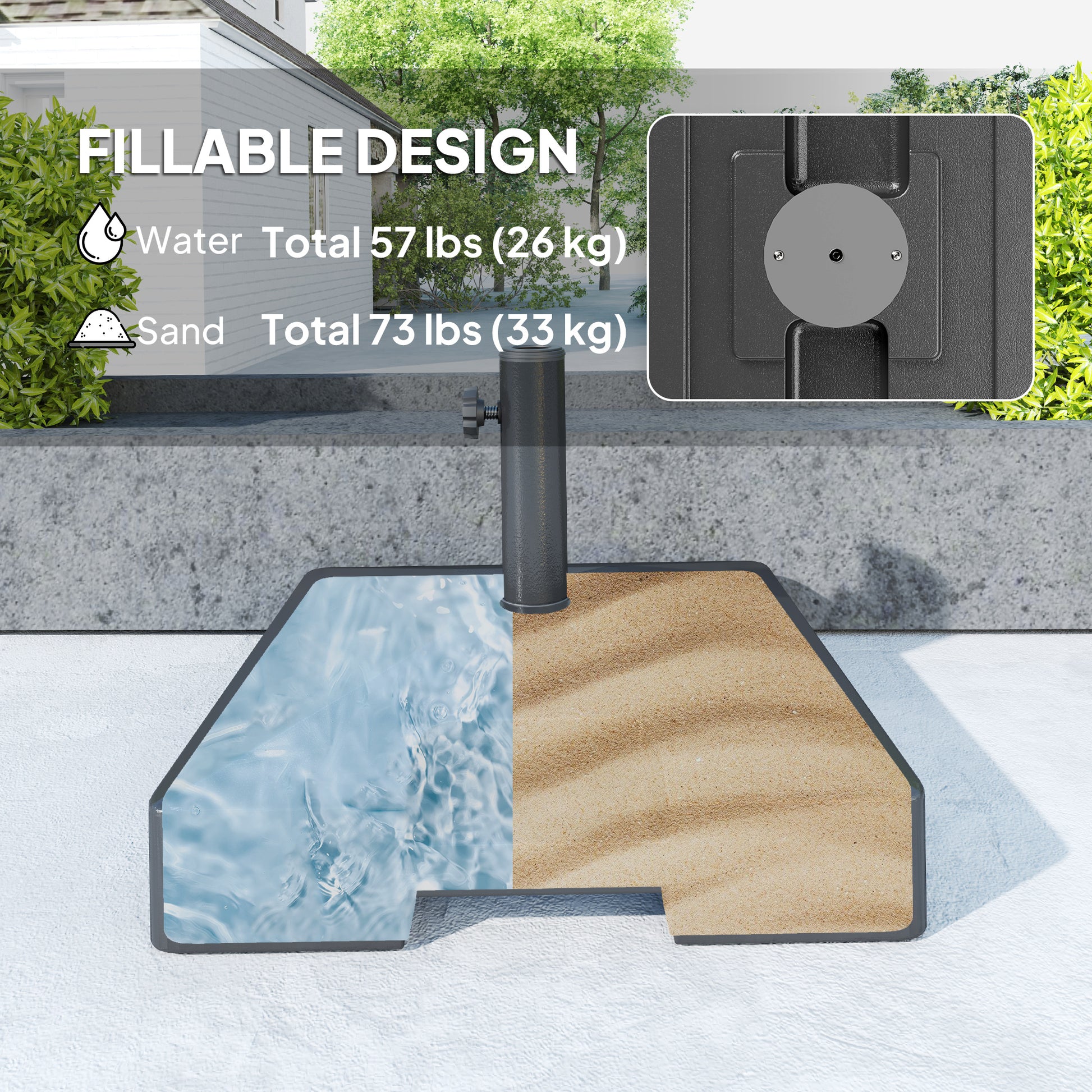 Plastic Square Patio Umbrella Base with Wheels Handle, Heavy Duty Outdoor Umbrella Stand Base, Filled Up to 73lb with St
