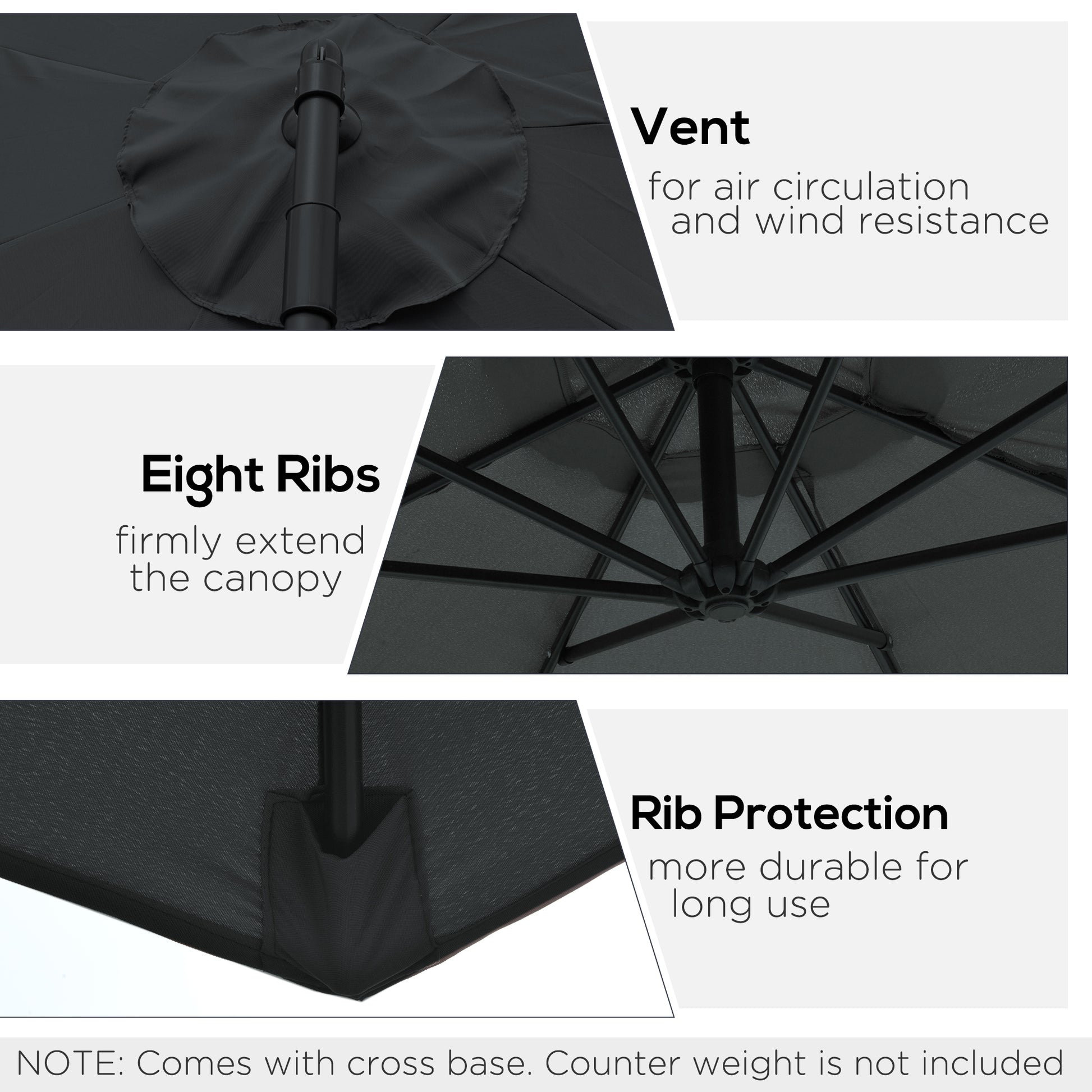 9.7 ft Cantilever Patio Umbrella with Crank and Cross Base - Black - Image 4