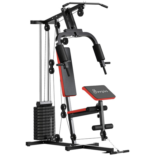 Soozier Home Gym Equipment Weight Training Machine, Multifunction Workout Machine with 143lbs Weight Stack for Full Body