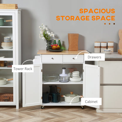 Rolling Kitchen Island with Storage, Kitchen Cart with Rubber Wood Top, Adjustable Shelf, Towel Rack, Hooks and Storage 