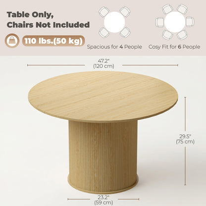 Round Dining Table for 4-6, 47 Inch Kitchen Table with Fluted Pedestal Base, for Kitchen Living Room Dining Room, Natura
