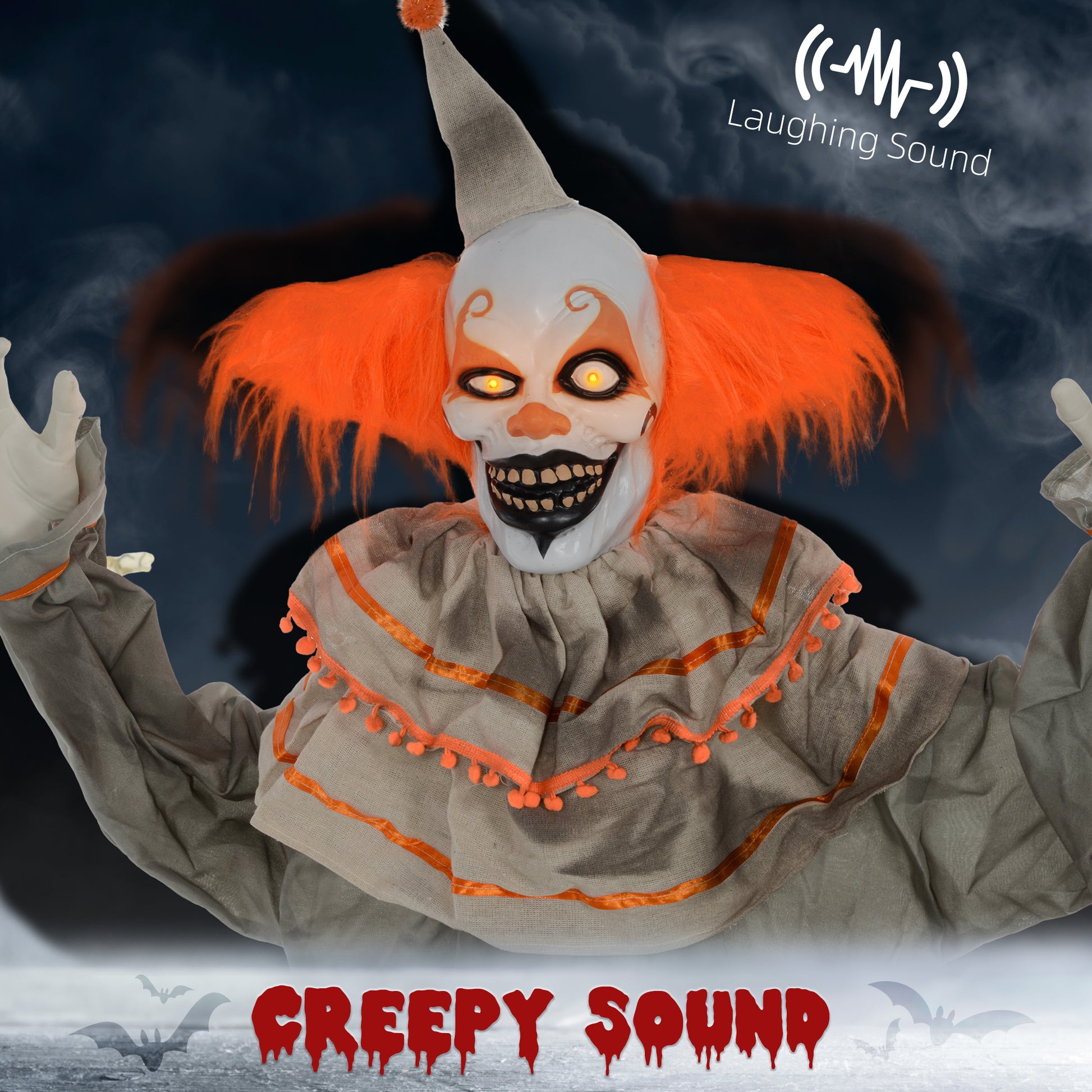 6' Life Size Orange Classic Clown Outdoor Halloween Decoration Animatronic, Sound and Motion Activated w/ Light Up Eyes