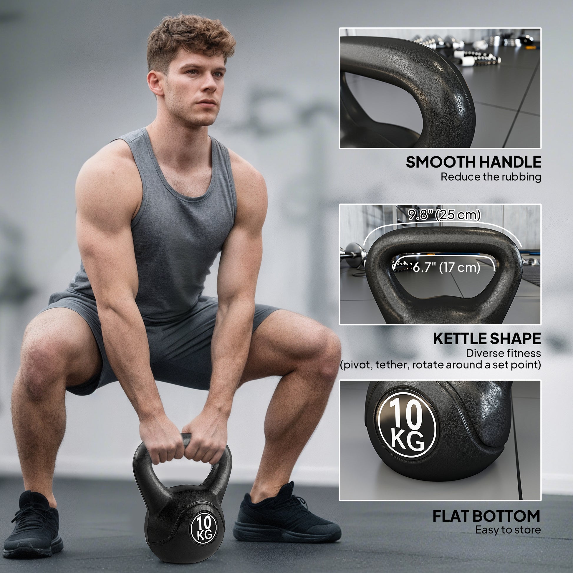Soozier 22lb Fitness Kettlebell, Plastic Exercise Weight, Weightlifting Tools with Sand, Handle, Noise Reduction for Hom