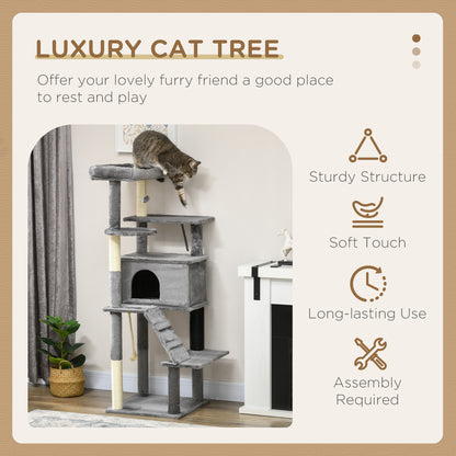 Cat Tree for Large Cats Adult, 58" Tall Cat Tree with Scratching Posts, Large Cat Tower for Indoor Cats with Bed, House,