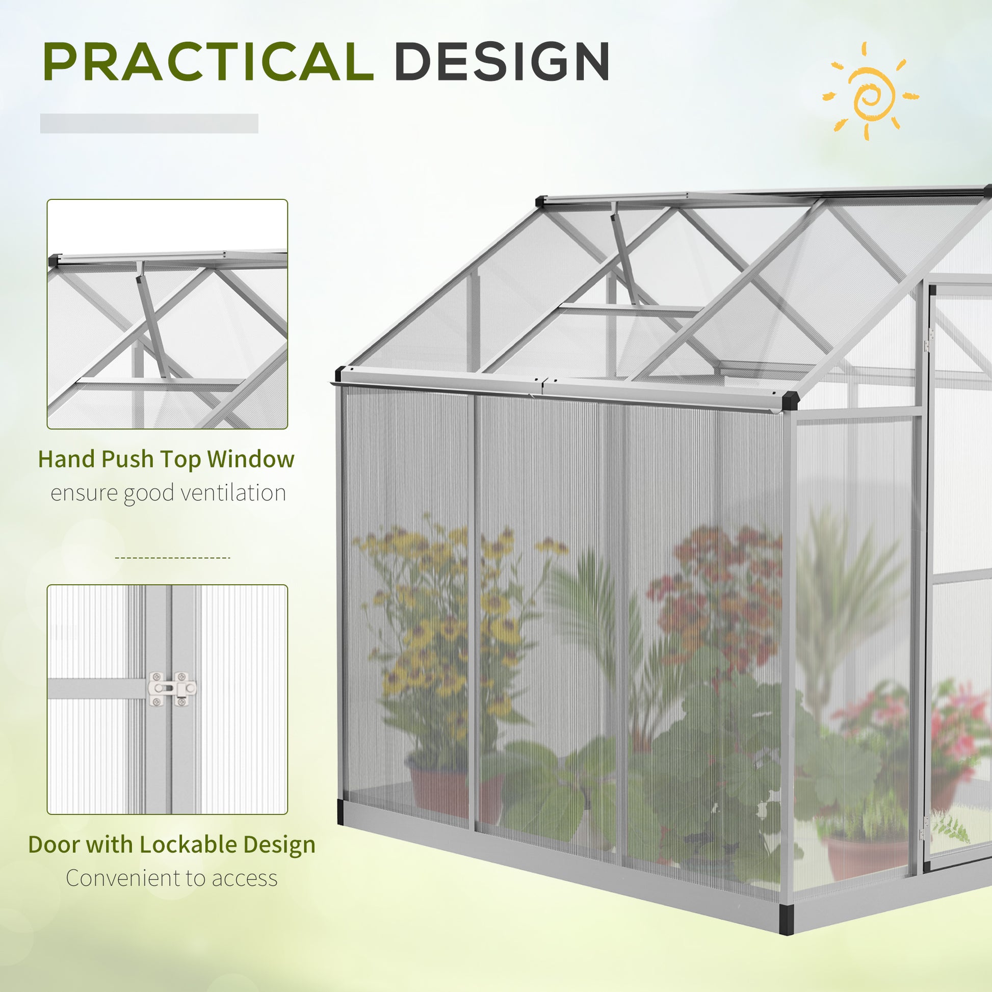 6' x 6' x 6.4' Walk-in Garden Greenhouse Polycarbonate Panels Plants Flower Growth Shed Cold Frame Outdoor Portable Warm