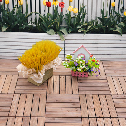 27 Pcs Wood Interlocking Deck Tiles, 12 x 12in Outdoor Flooring Tiles for Indoor and Outdoor Use, Tools Free Assembly, B