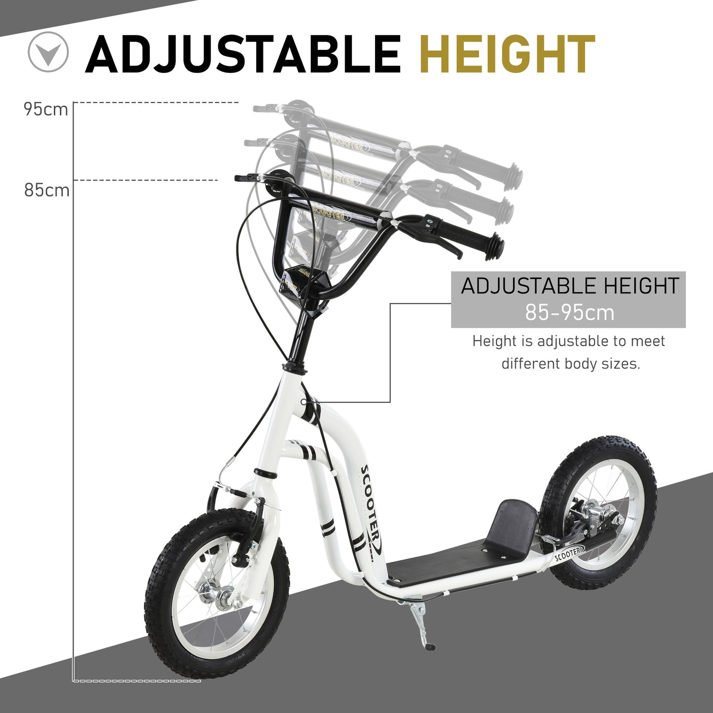 VarietyKart Dual Brakes Kick Scooter 12-Inch Inflatable Front Wheel Ride On Toy for Age 5+, White